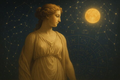 Symbolbild zur astrologischen Bedeutung der Venus mit Sternenhimmel und Tierkreiszeichen