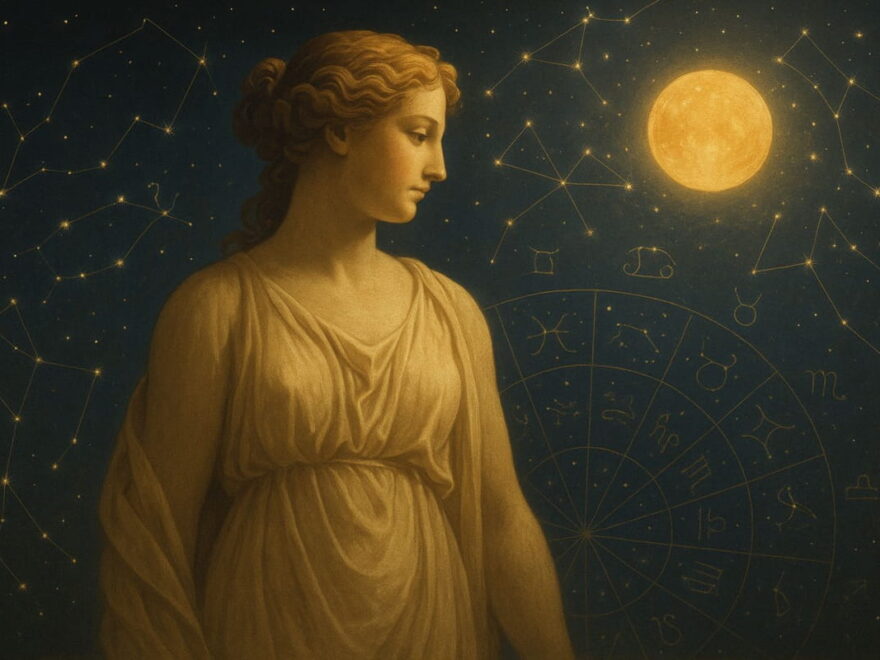 Symbolbild zur astrologischen Bedeutung der Venus mit Sternenhimmel und Tierkreiszeichen