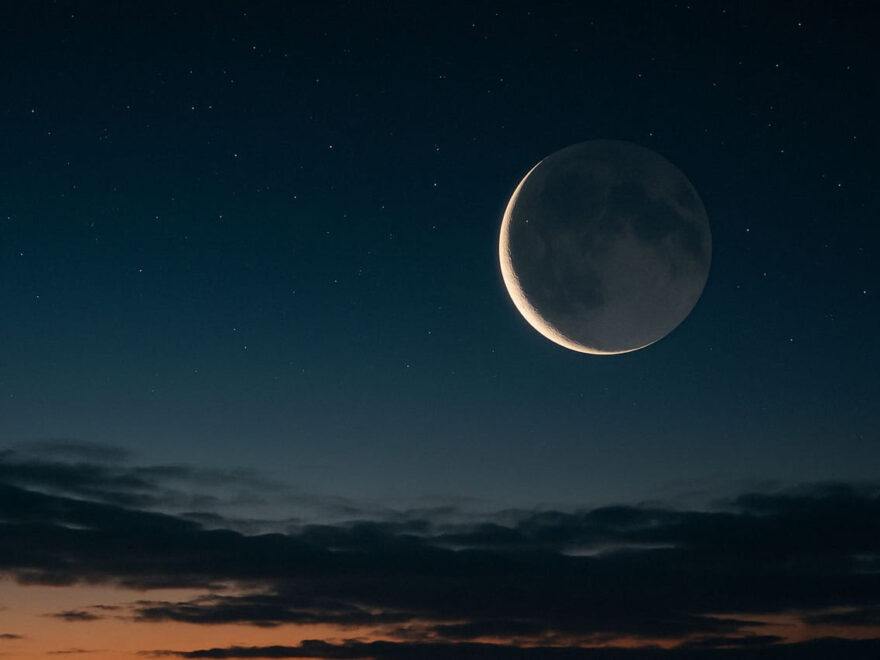 Fotorealistischer Neumond am Nachthimmel – Symbol für Neubeginn und spirituelle Energie