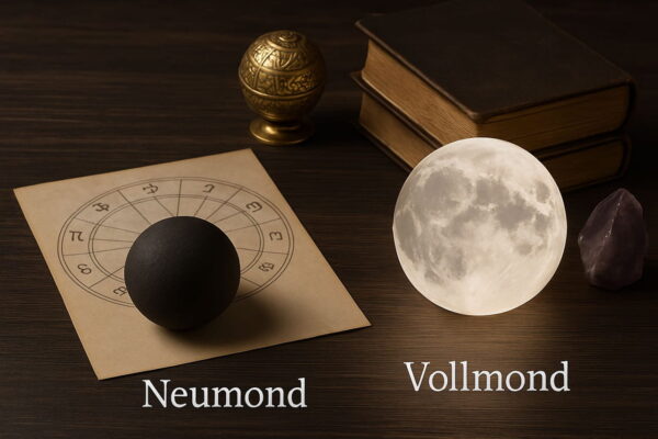 Neumond vs. Vollmond – energetische Bedeutung astrologisch erklärt Neumond und Vollmond im astrologischen Kontext mit Symbolen