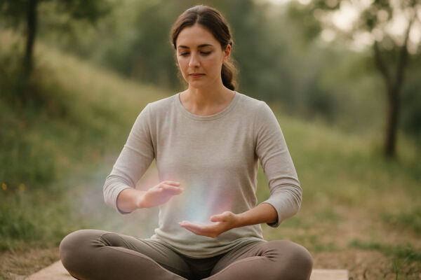 Person bei sanfter Energiearbeit zur Harmonisierung der Chakren